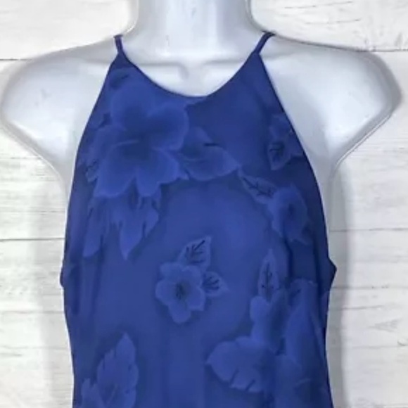 Vintage Y2K Blue Sleeveless Maxi Dress Handkerchief Hem Open Back Sz 6 - Picture 2 of 5